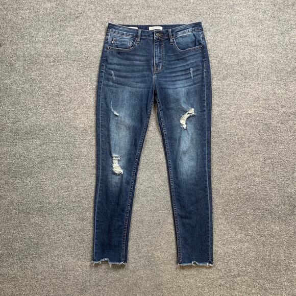 Vigoss Jeans Womens 29 Blue Jagger Skinny Distressed Raw Hem Skinny Stretch - Picture 2 of 10